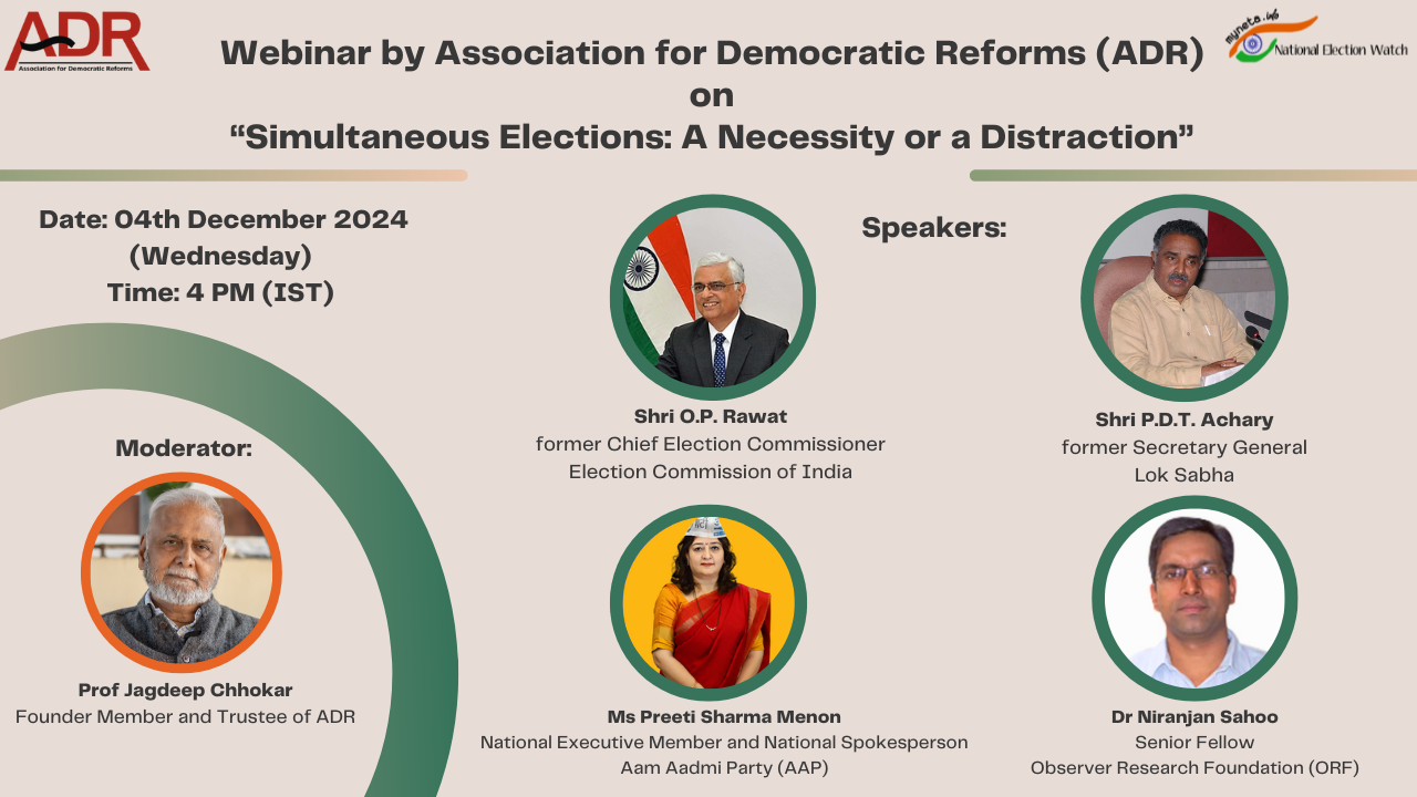 Webinar by ADR on Simultaneous Elections: A Necessity or a Distraction